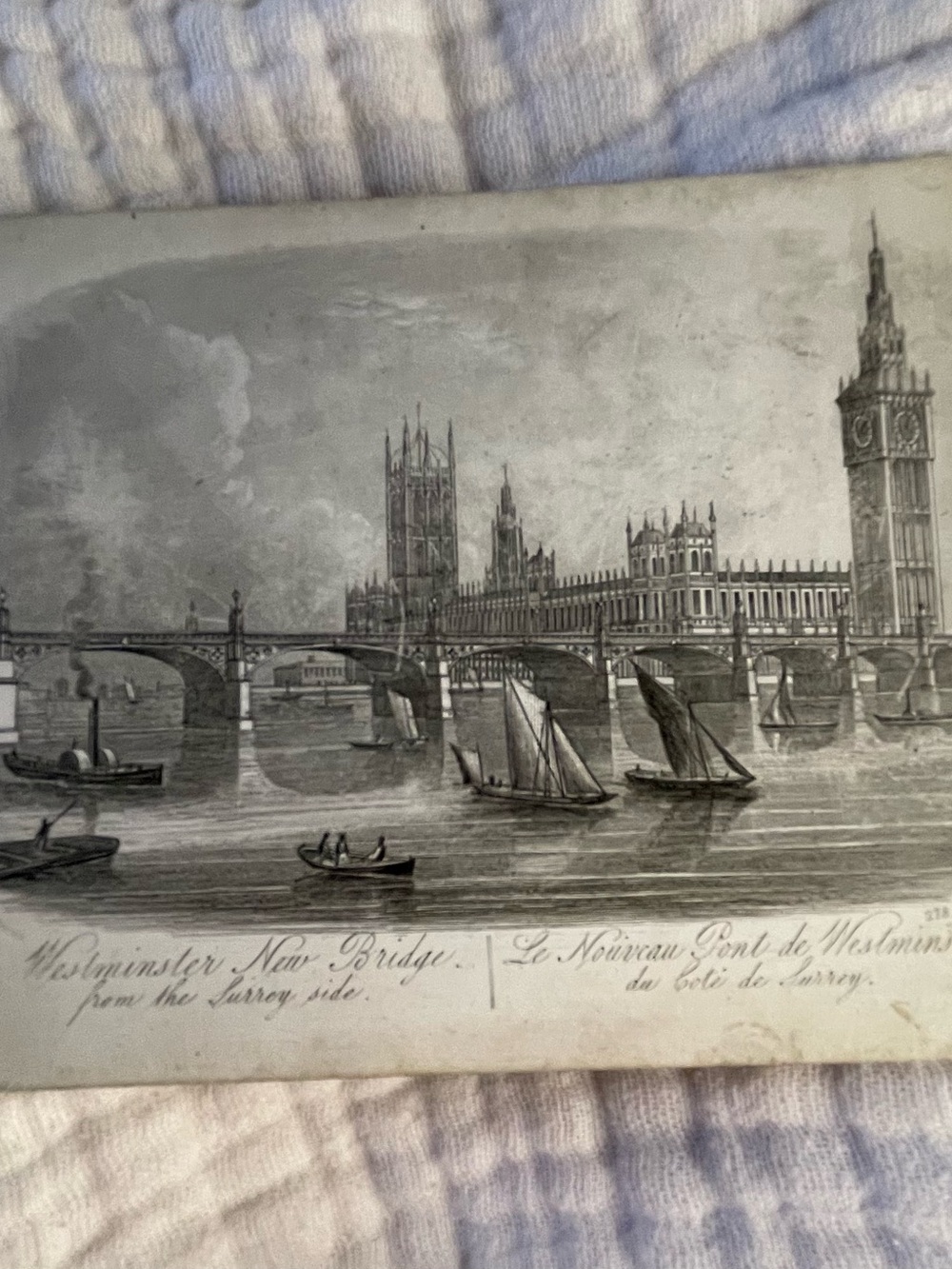 Antique Westminster New Bridge London Engraving Print Thames Surrey Side